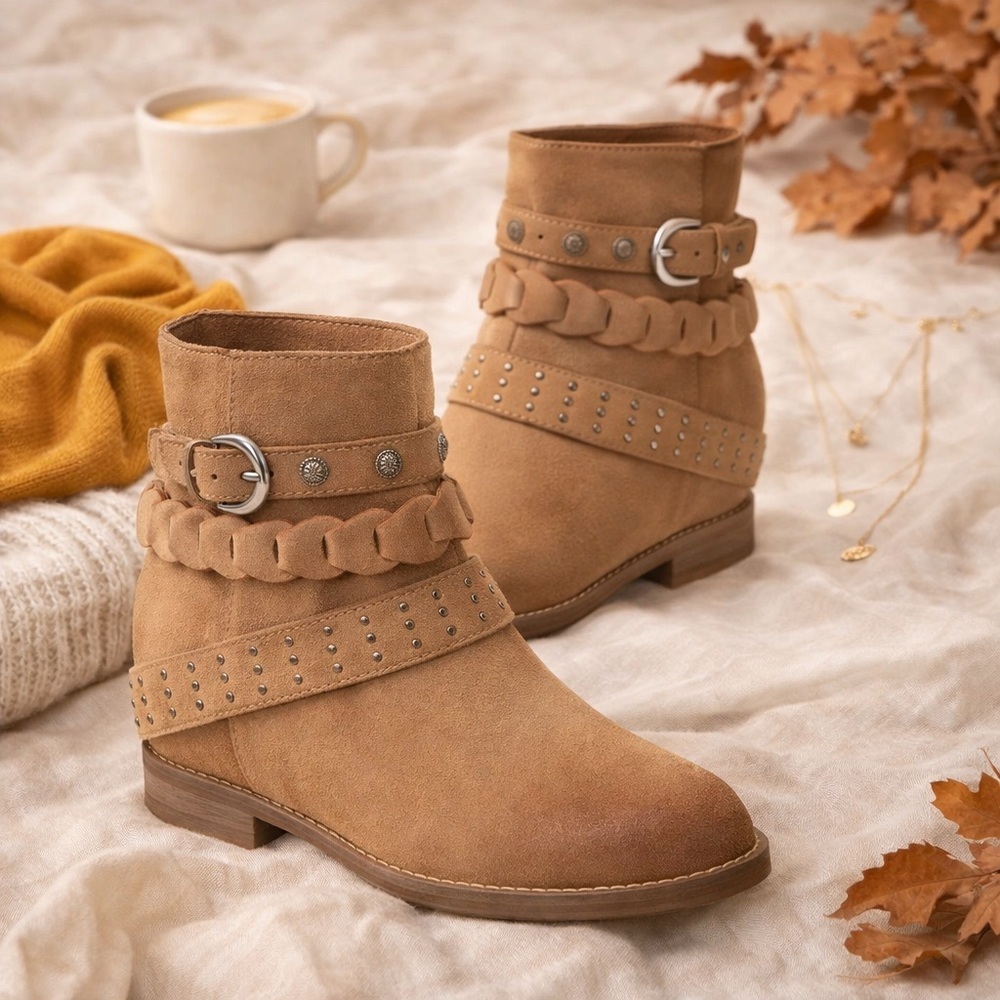 NIB Lucky Brand Maiv Leather Booties Size 8 Studded Strap Tuscany Oil Ankle Boot